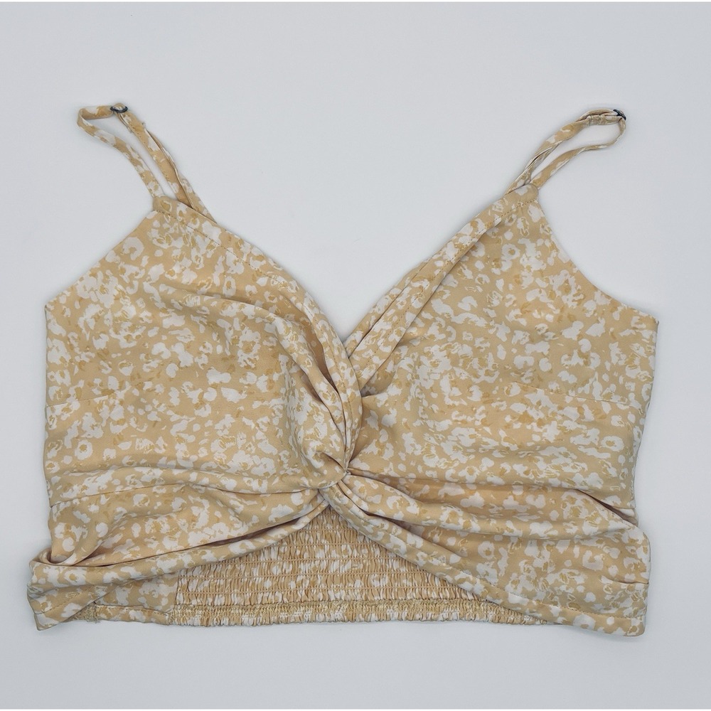 Abercrombie & Fitch Yellow/White Floral Twist Front Smocked Crop Tank Top M